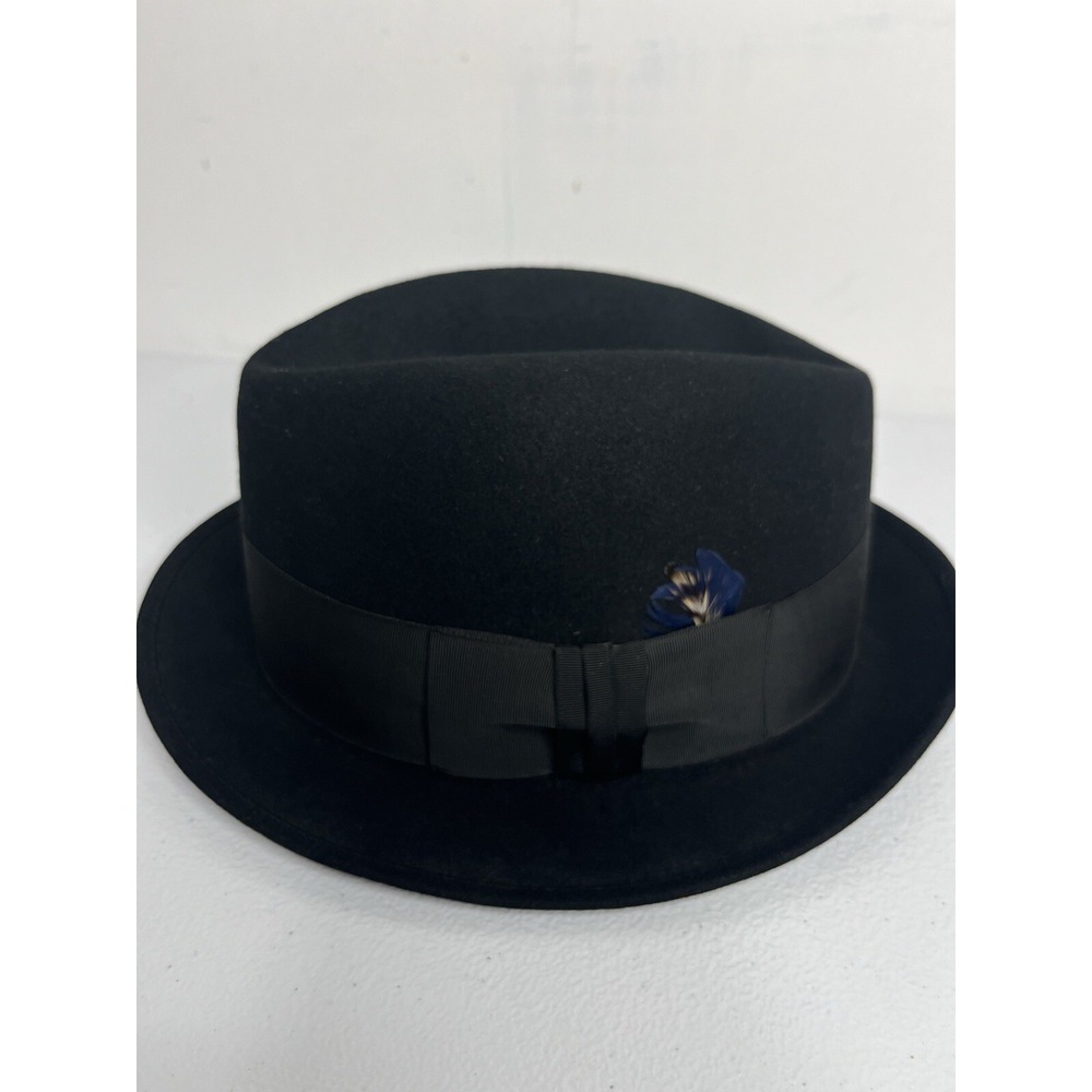 Vtg Royal‎ Stetson Black Fedora Hat With Feather Size Long Oval 7